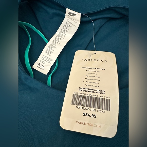 NWT Fabletics Kessler Built In Bra Tank Sz XXL Teal Aqua Strappy Pilates Yoga - Picture 3 of 3